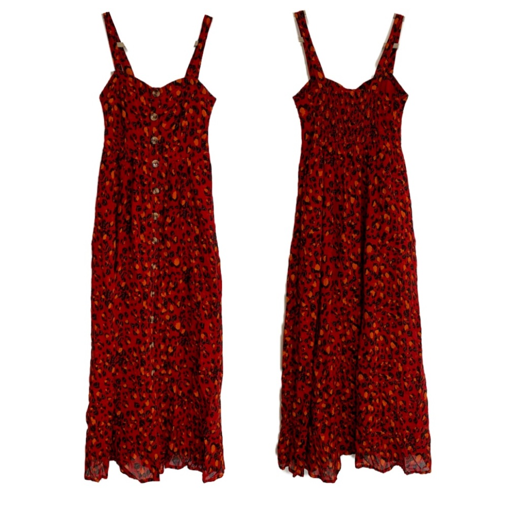 Francesca's Red Cheetah Button Maxi Dress